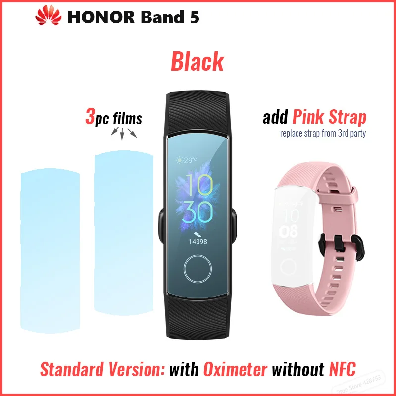 Band 5 black n pink Смарт-браслет huawei Honor Band 4 Amoled, цветной сенсорный экран 0,95 дюйма, для плавания, для обнаружения пульса и сна - Цвет: Band 5 black n pink