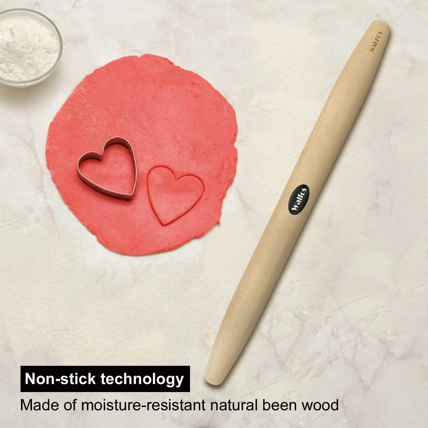 Скалка WALFOS деревянная 20 дюймов ролик для теста помадки торта антипригарные