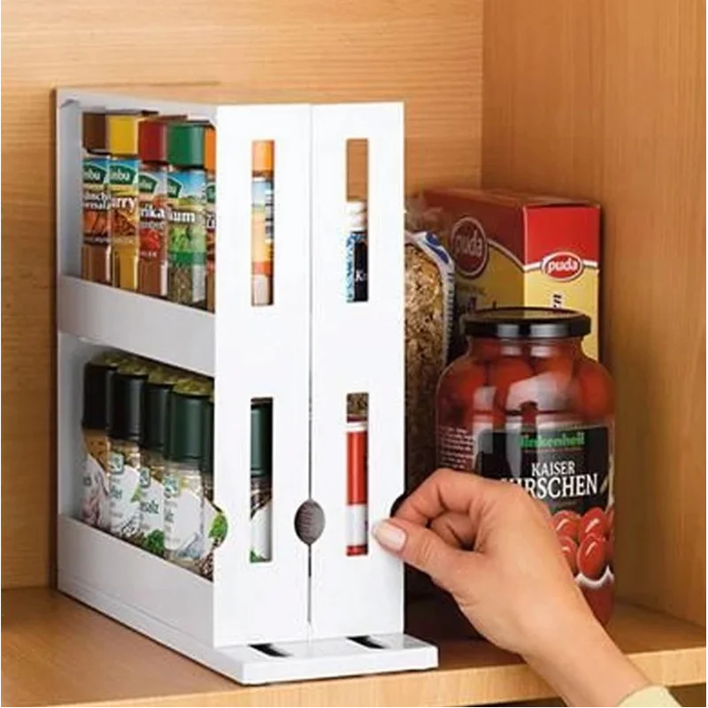 

Home Kitchen Cabinet Cupboard Organizer Storage Rack Kitchen Spice Organizer Rack Multi-Function Rotating Storage Shelf Slide