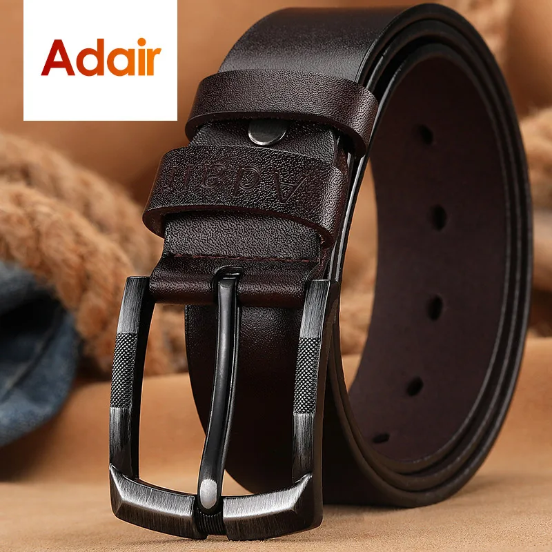 

Ремень мужской из натуральной кожи, винтажный повседневный, с черной пряжкой, для джинсов, AHQ2102