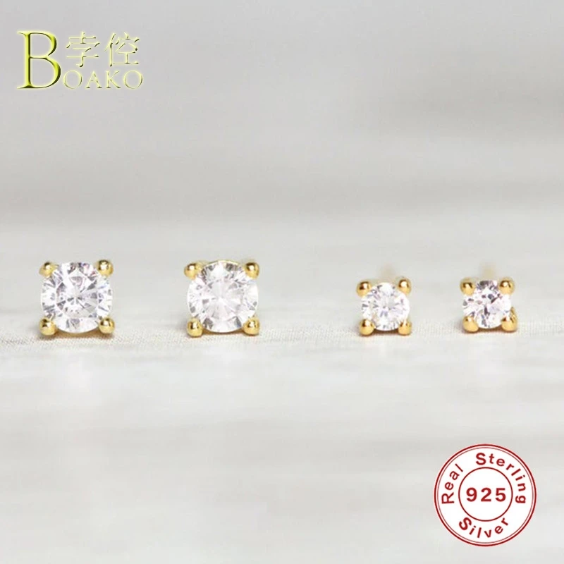 

Real 925 Silver Earrings For Women Small Zircon Stone Earrings Girl Gift Cartilage Piercing Earrings Female Crystal aretes B5