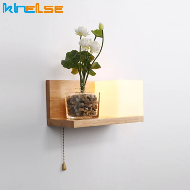 Современный прикроватный деревянный настенный светильник стеллаж для хранения