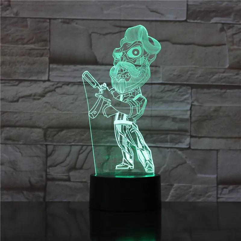 

3D-2194 Barber Shave LED Acrylic Night Light with 7 Colors Touch Remote Control Illusion Change Home Decoration Lights