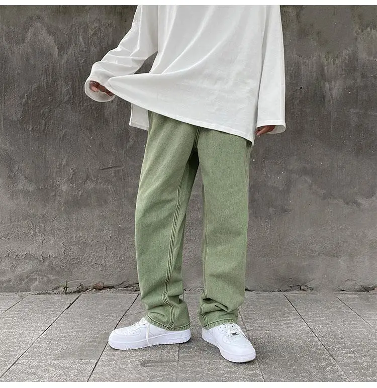 Purple Denim Jeans for Men Straight Loose Spring Fall Oversize Wide-Leg Pants High Street Bright Line Vintage Men Jeans Trousers