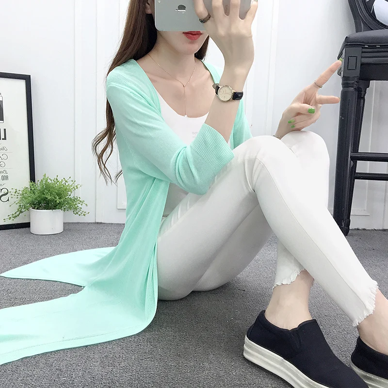 Women Casual Long Knitted Sweater Crtdigans Open Stitch 2019 Spring Summer Fashion Solid Thin Knitting Wrap Swing Jacket Coat |