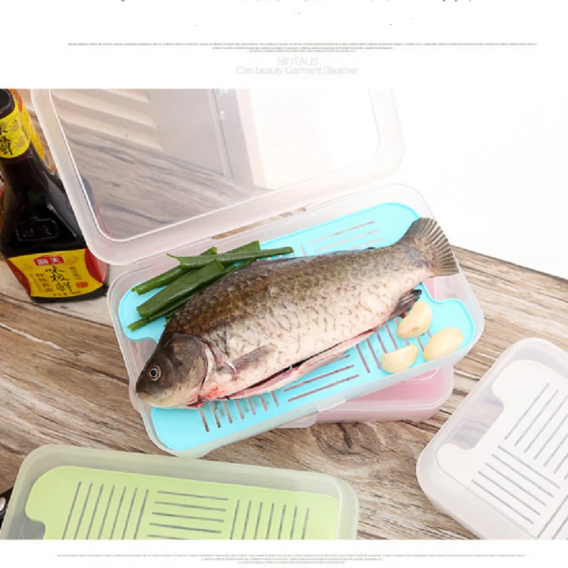 

2pc Food Fresh Storage Box Containers Kitchen Fridge Organizer Case Removable Drain Plate Tray Keep Fruits Vegetables Meat Fish