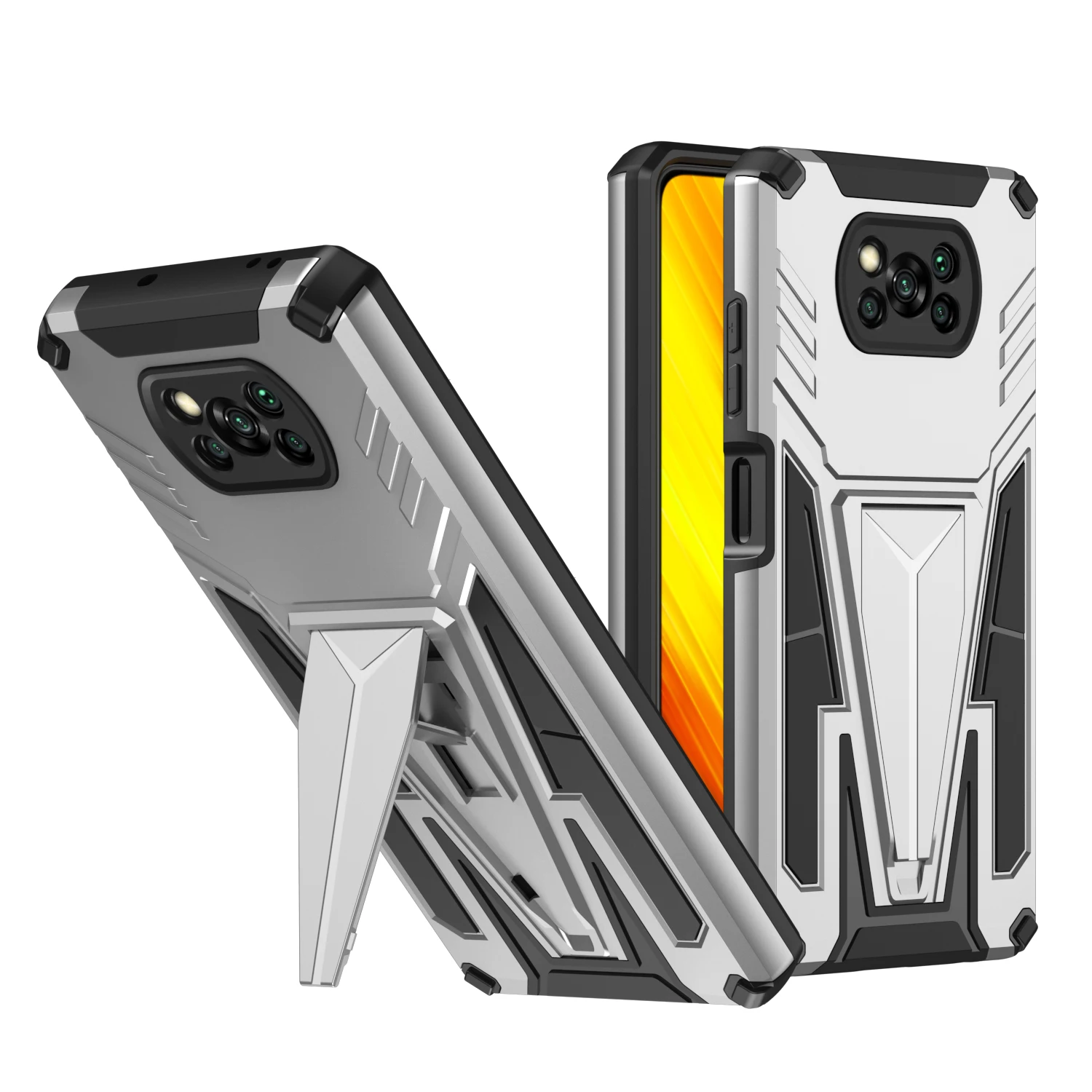 

Bracket Protective Shell Armor Shockproof Phone Case For Xiaomi Poco X3 Soft TPU Hard Back Kickstand Cover for POCO X3 Pro / NFC