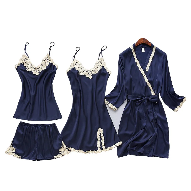 

Женский пижамный комплект из 4 предметов, банный халат с подкладкой, ночная рубашка, сексуальные ночные платья, халат, одежда для сна, летняя ...