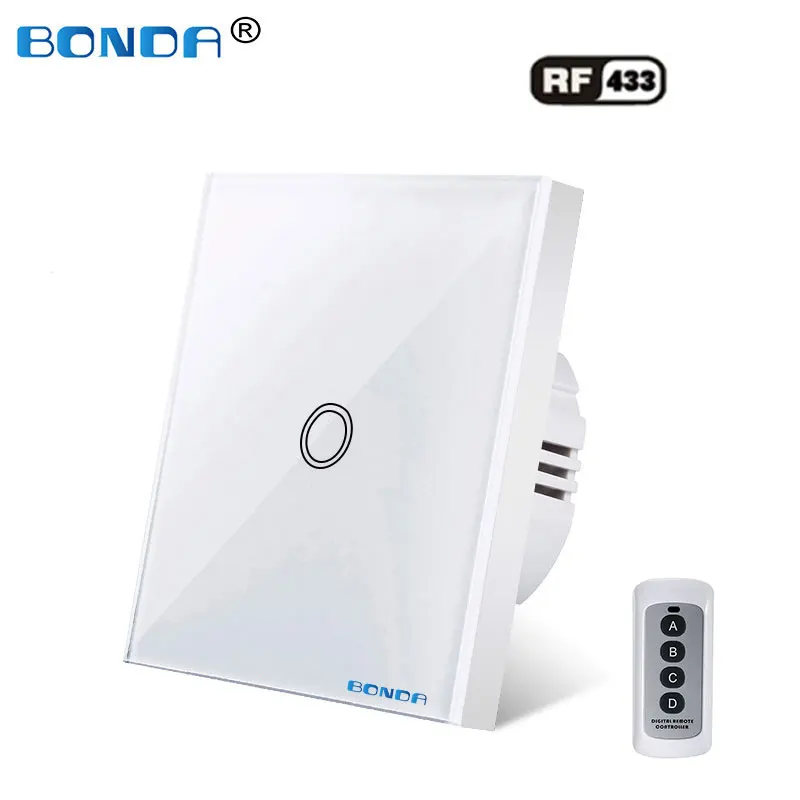 

BONDA wall switch, EU standard, white crystal, tempered glass panel, touch switch, touch screen remote contro Ac220v, 1gang 1way