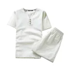 Мужская одежда, спортивный костюм большого размера для мужа, лето 2021, льняная футболка, модный мужской комплект, китайский стиль, из двух предметов, однотонный