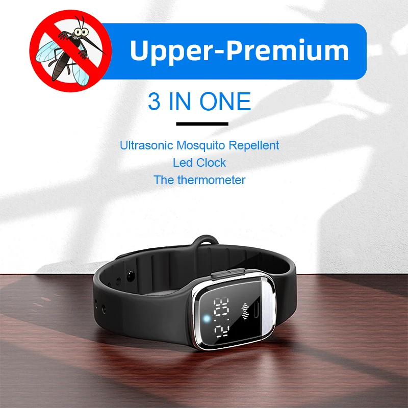 

2021 Time Display Watch Ultrasonic Mosquito Repellent Bracelet 5V/1A USB Anti-Mosquito Waterproof Pest Insect Outdoor Tool Q10