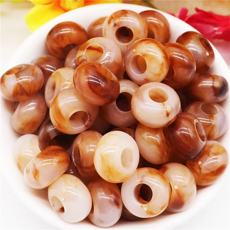 

10Pcs Brown Color Jade Polished Stone Handmade DIY Crafts Beads Large Hole Spacer Beads Fit Pandora Charms Bracelet DIY Necklace