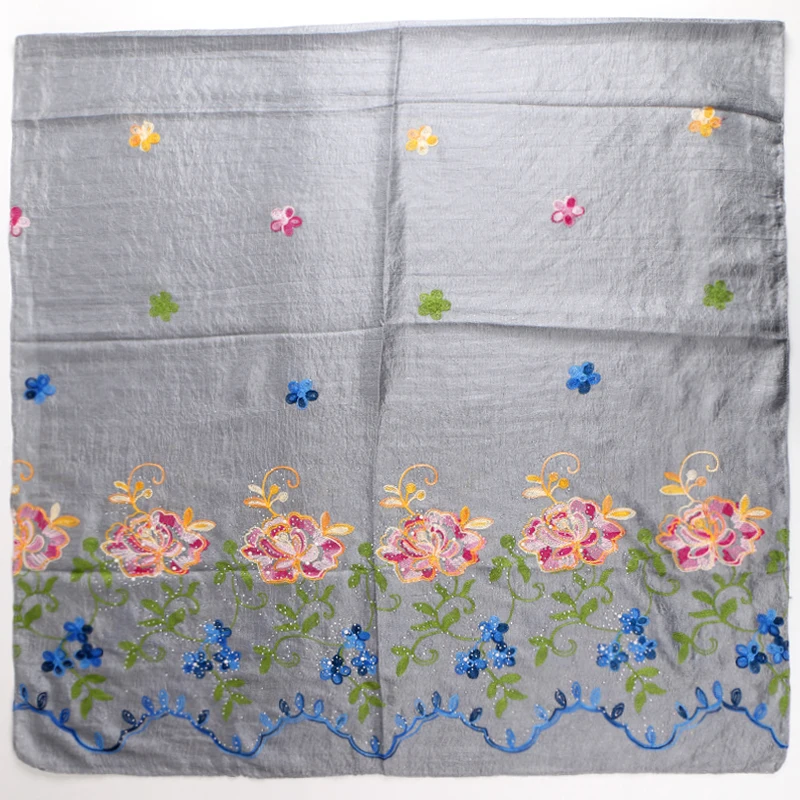 

women embroidery flower scarf glitter silk linen scarves muslim hijab wrap headband scarves/shawls 180*85cm