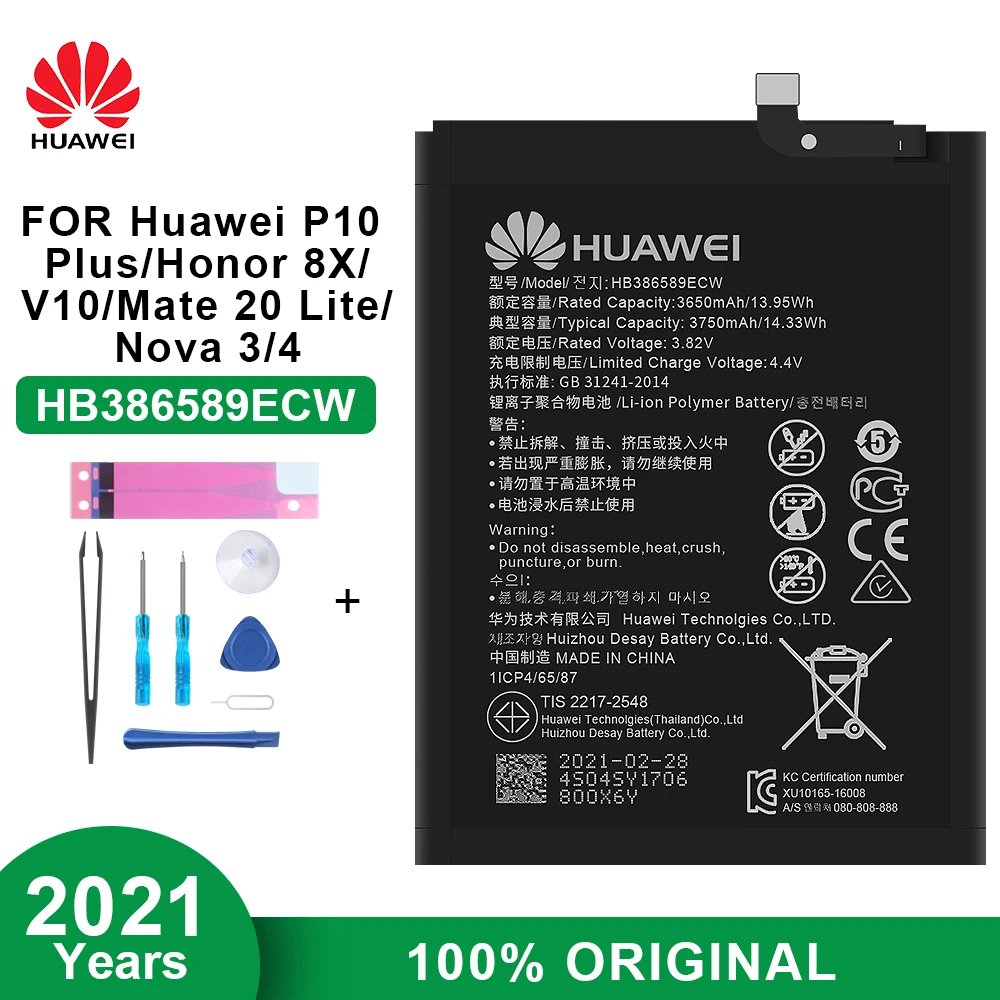 Оригинальный аккумулятор для телефона Huawei HB386589ECW P10 Plus Honor 8X View 10 V10 Mate 20 Lite Nova 3