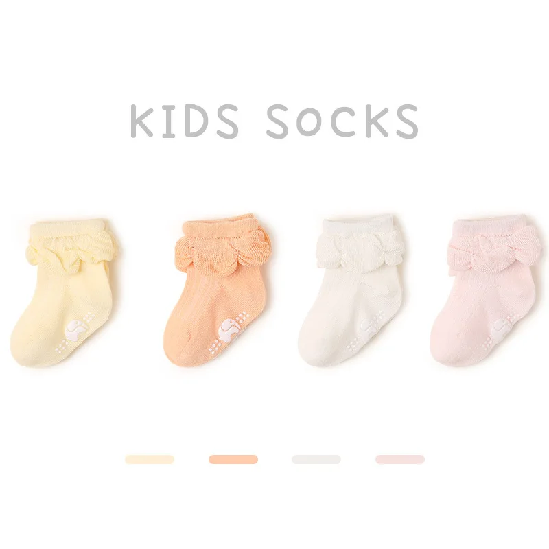 

4 Pairs/lot 0 to 60M Spring Summer Baby Socks Solid Color Infant Baby Floor Socks Soft Cotton Anti-slip Girls Boys Kids Socks