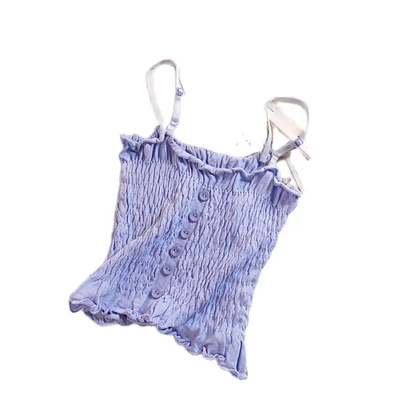 Женский топ без рукавов HELIAR фиолетовый трикотажный с оборкой на пуговицах