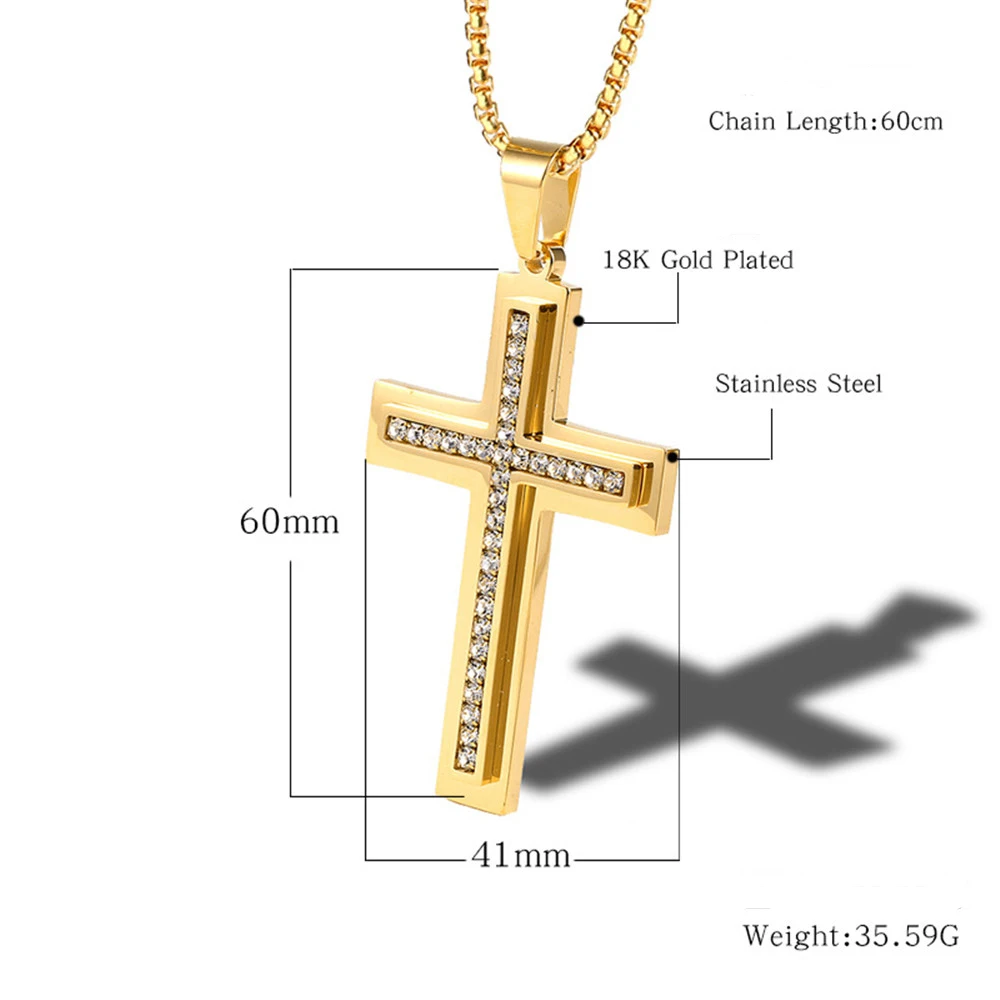 

Zircon Cross Pendant Necklace For Men Gold Silver Color Fashion Lucky Jesus Jewelry Stainless Steel Shiny Women Necklaces Gifts