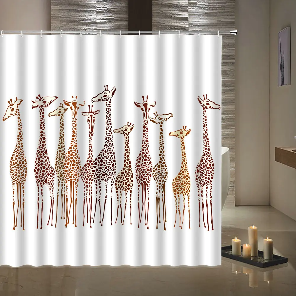 

Home decoration shower curtain cartoon fun giraffe bathroom shower curtain waterproof polyester environment-friendly fabric