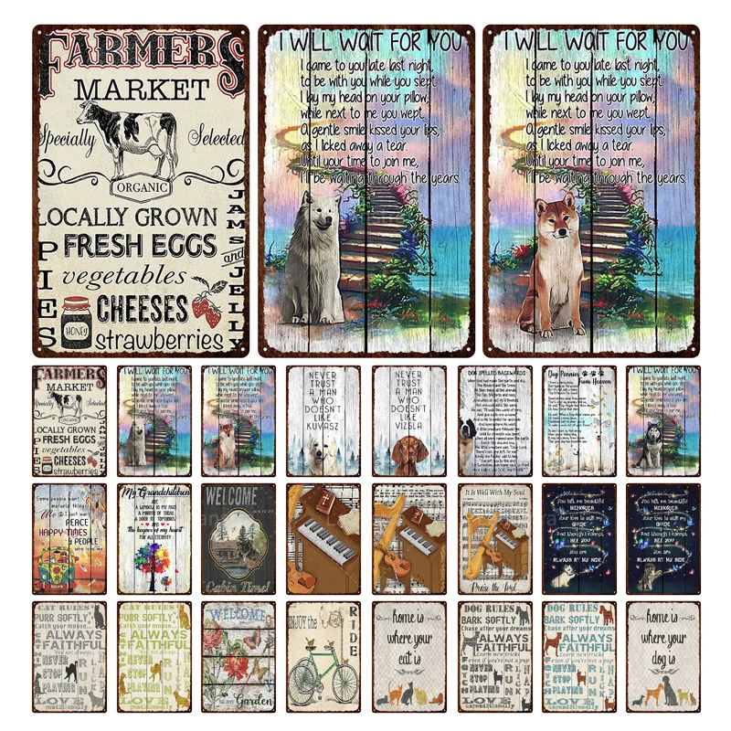 

Vintage Metal Plaque Animal Dogs Motto I Will Wait for You Posters Wall Decor Poster Tin Sign Bar Farm Home Decoration Painting