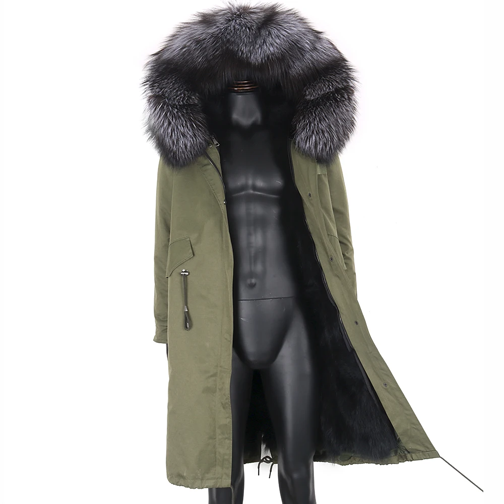 

2021 New Men X-Long Parka Winter Jacket Real Raccoon Fur Coat Natural Fox Fur Collar Hood Thick Warm Military camouflage coat