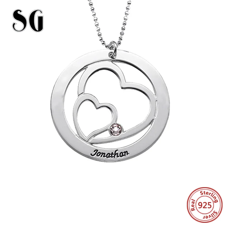 Женское колье с 2 сердечками SG personalise 925 пробы серебро на заказ 2019|Ожерелья