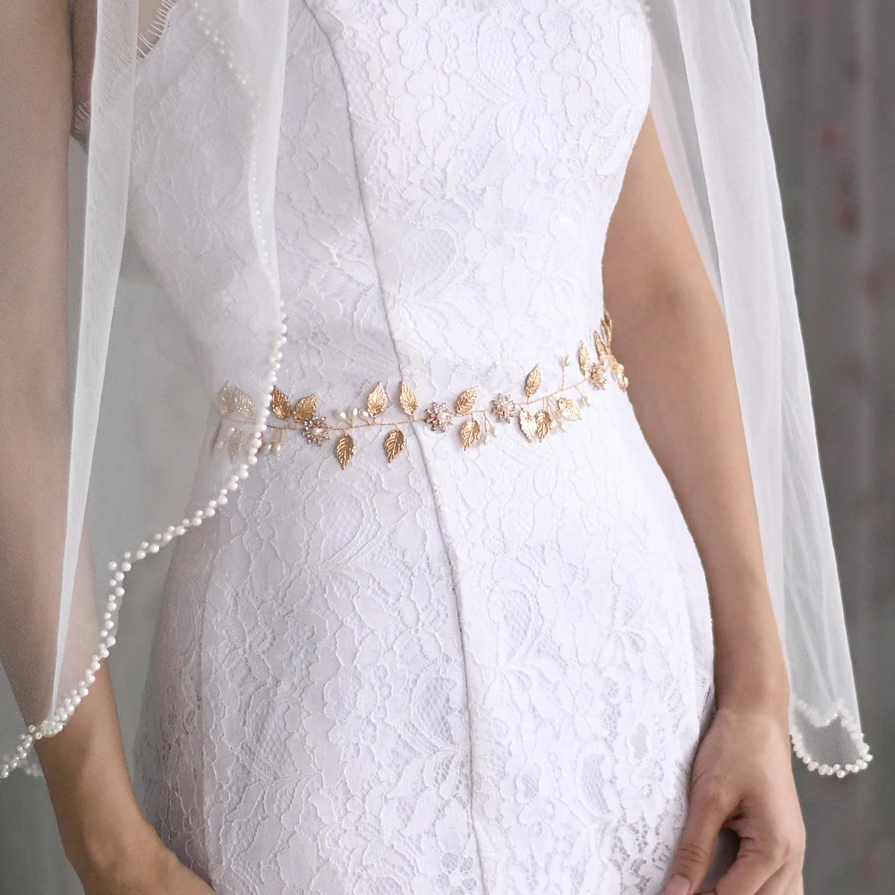 ZMSH110 Быстрая доставка Аксессуары для свадебного Пояса Золотые листья и сплав