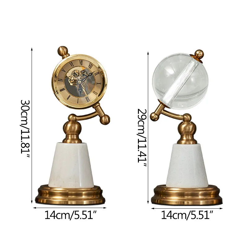 

Nordic Luxury Metal Clock Artware Sculpture Home Decoration Accessories Modern Crystal Globe Statue Room Craft Figurine Gift