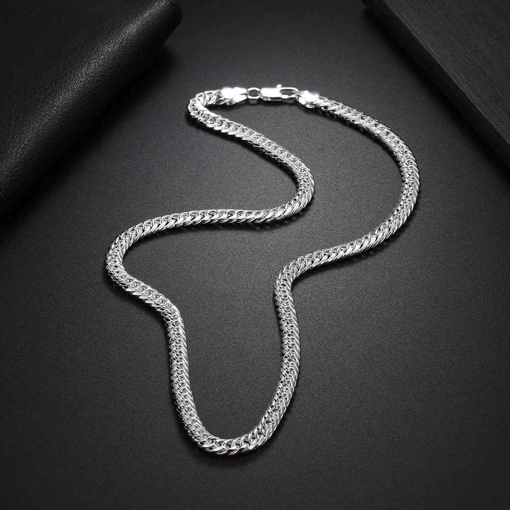 

AGLOVER New 925 Sterling Silver 20/24 Inch 6mm Side Chain Necklace For Woman Man Fashion Charm Jewelry Gift