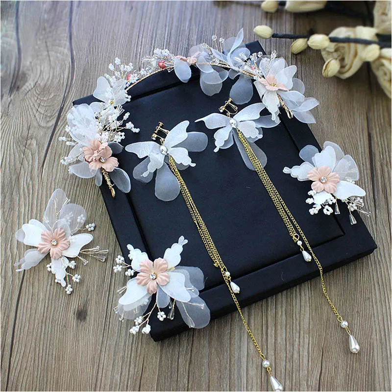 Повязка на голову с бабочкой и жемчугом свадебная заколка для волос кристаллами