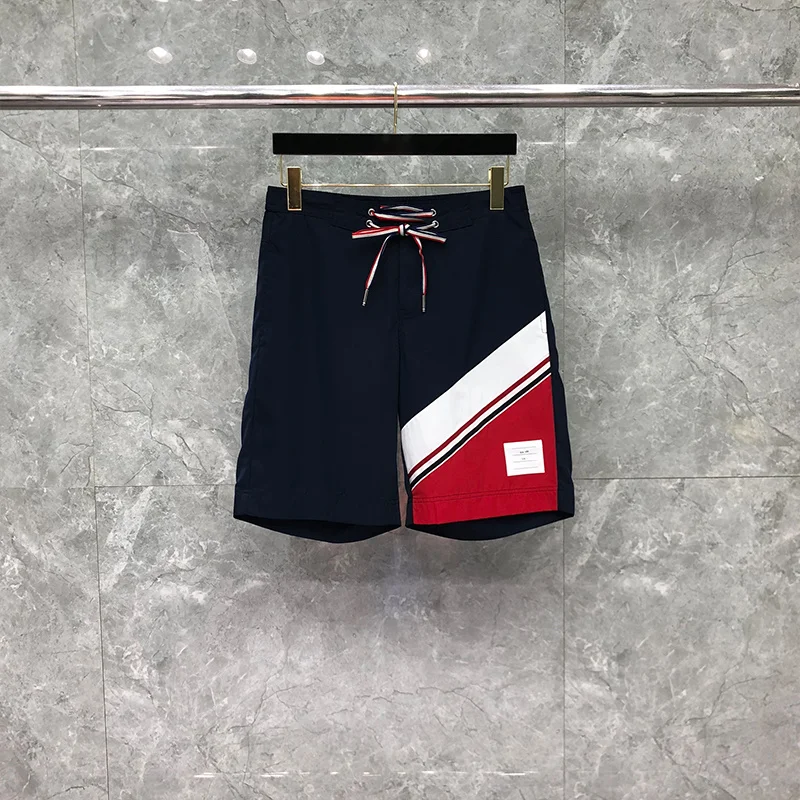 

THOM TB Shorts Sports Casual Fashionable Brand Pants Printed Multicolor Diagonal Stripe Cool Quick Dry Relaxed Fit Shortpants