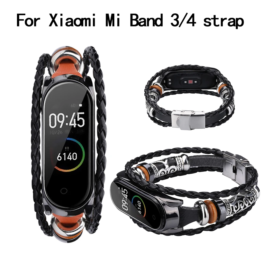 Браслет для Xiaomi mi band 4 ремешок часов DIY винтажный кожаный браслет xiao 3