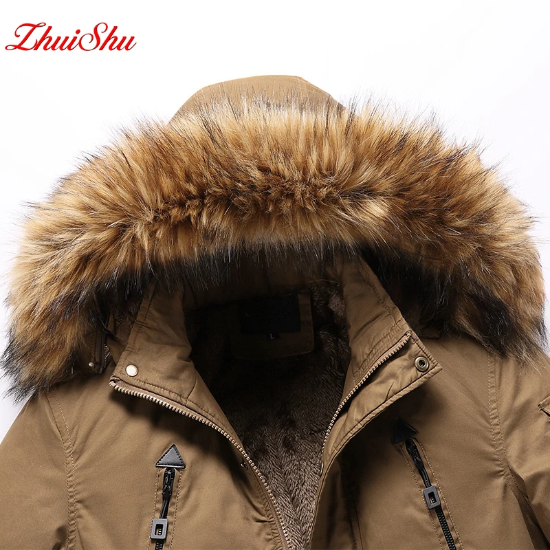 

Men's winter long parka coat 2020 new men's fur collar hooded cotton padded cotton men's velvet warm coat outdoor windproof coat