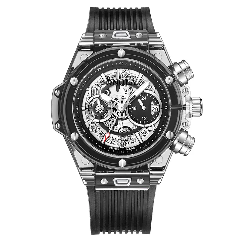 

ONOLA Transparent Plastic Copy Man Multifunction Chronograph Quartz Women Wristwatch Unisex Style Casual Men Watches reloj