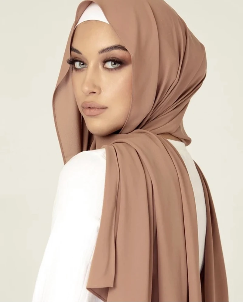 

Новый Модный женский простой хиджаб, Премиум Тяжелый шифоновый мусульманский шарф, ободок, ободок, исламский головной платок