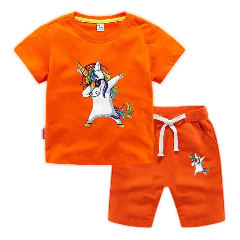 2020 Summer hot sale unicorn Boys Girls Cartoon T shirt Shorts Pants Set Clothes Kids Cute Cartoon Children Girls Clothing Sets