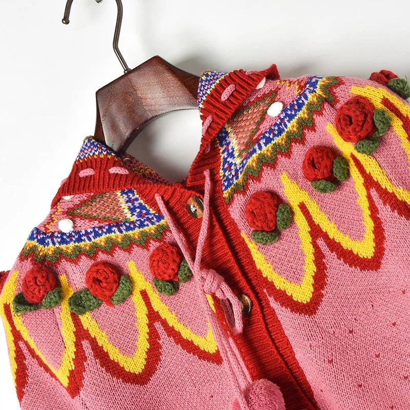Милый свитер с цветами вязаные рождественские милые пуловеры длинным рукавом и