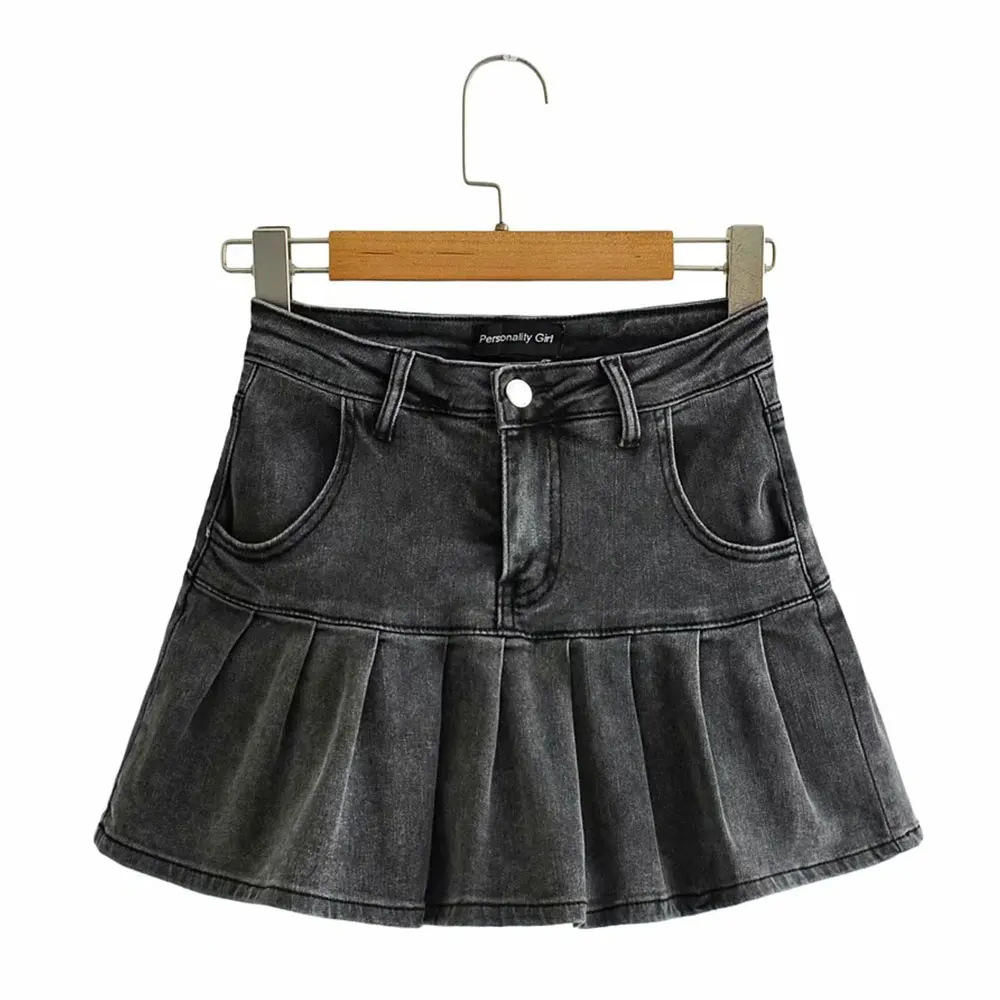 

Jocoo Jolee 2021Women Y2K Summer Pleated High Waist Ruffle Solid Demin Mini Skirt Preppy Skinny Streetwear Bottom Party Club