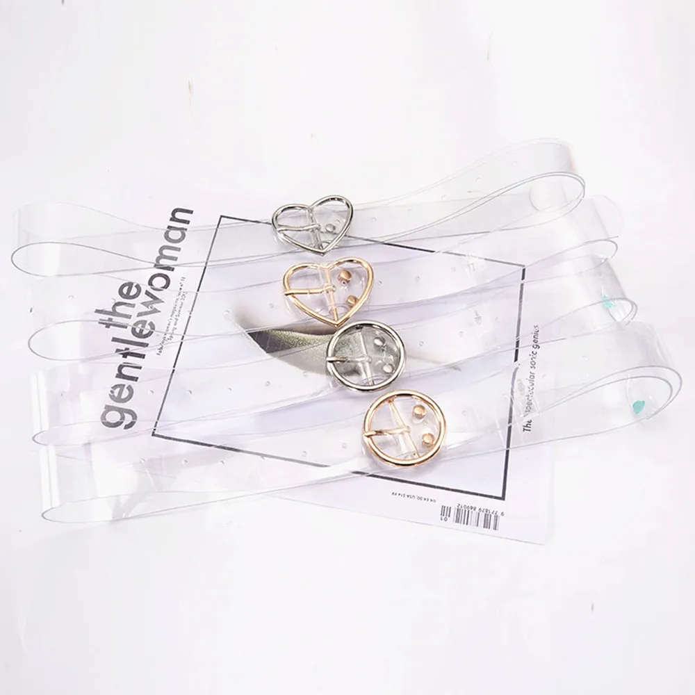 

Women Belt Fashion Waist Resin Simple Style Transparent Heart Buckle Waist Bands Punk Female Girl's Strap Belt PU Corset Belt