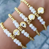 natural pear evil eye bracelet women 4mm stainless steel beads weave round crossmoonstar pendant bangles baroque pearl jewelry