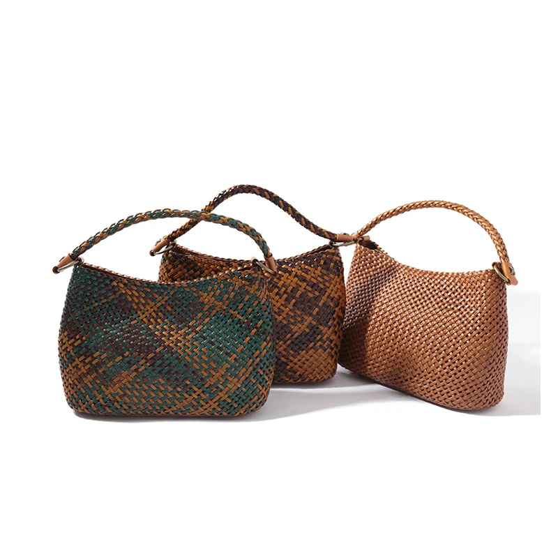 

New Arrival Fashion Rainbow Weave Handbags Women Large Totes Shopping Bag Top Quality Geniune Leather Shoulder Bags Purse