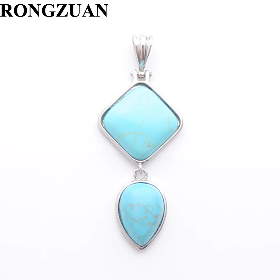 Turquoise Серьги кулон для ожерелье с натуральными камнями квадратные капли Форма аметисты розовый кварц Лазурит авантюрин бирюзы опал BN386 - Окраска металла: Turquoise