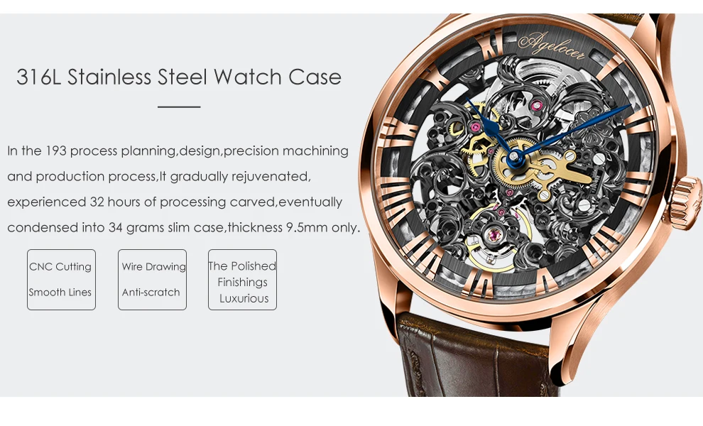 AGELOCER Reloj швейцарские черные мужские часы-скелетоны кожаные спортивные часы запас хода 80H часы наручные часы Relogio Masculino