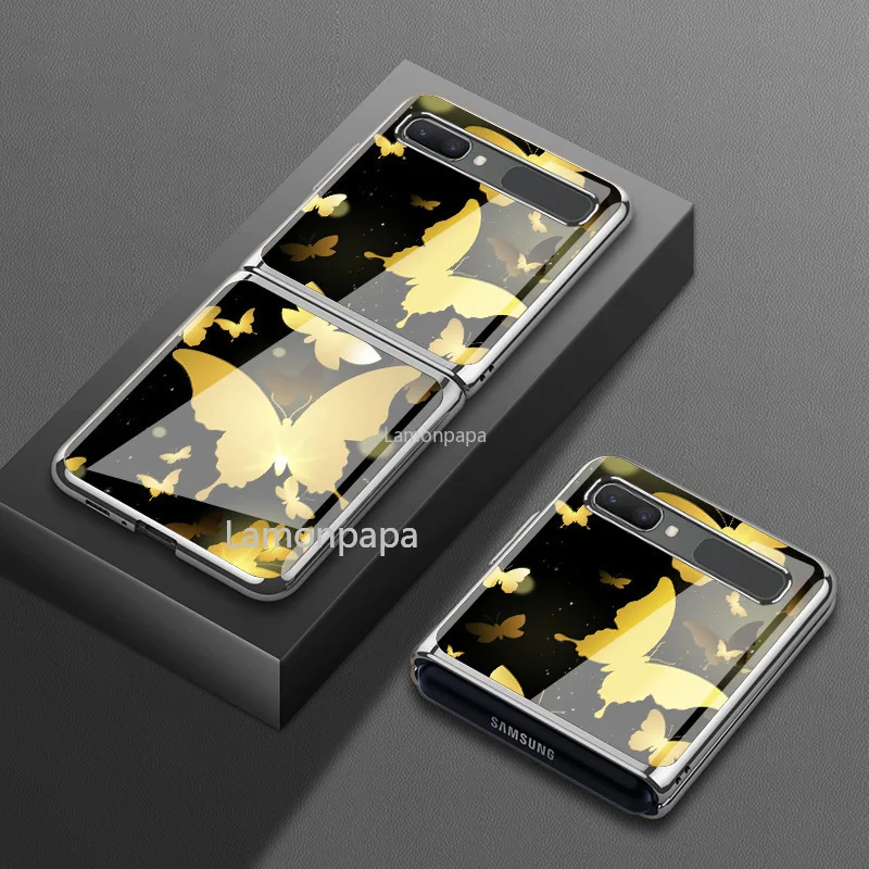 vintage yellow butterfly case for samsung galaxy z flip 5g cover f7000 tempered glass shockproof shell for samsung z flip case free global shipping