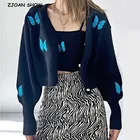 Вязаный Укороченный джемпер, однобортный, в Корейском стиле, с винтажной вышивкой и бабочками, 1 комплект