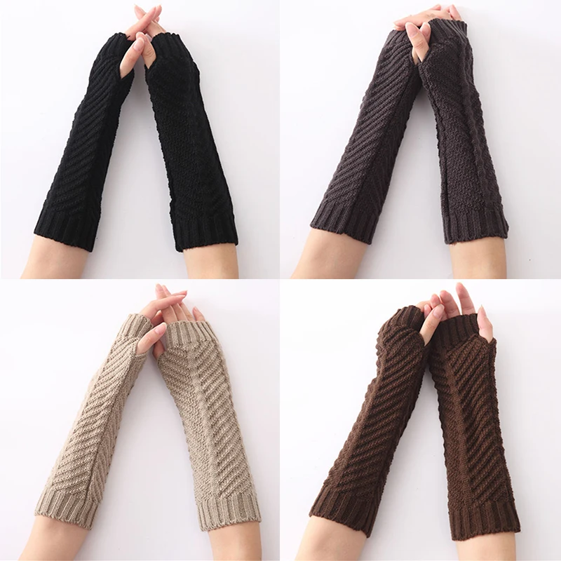 1 пара складные вязаные теплые перчатки зима осень полосатые рукавицы на