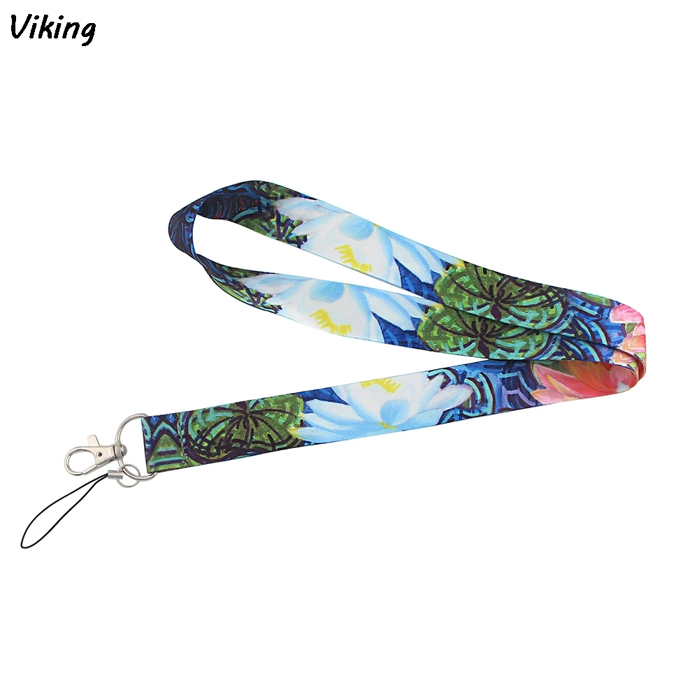 

20pcs/lot G1575 Cartoon Lotus Oil Painting Lanyard Keychain keys Badge ID Card Mobile Phone Rope Neck Straps Accessories Gifts