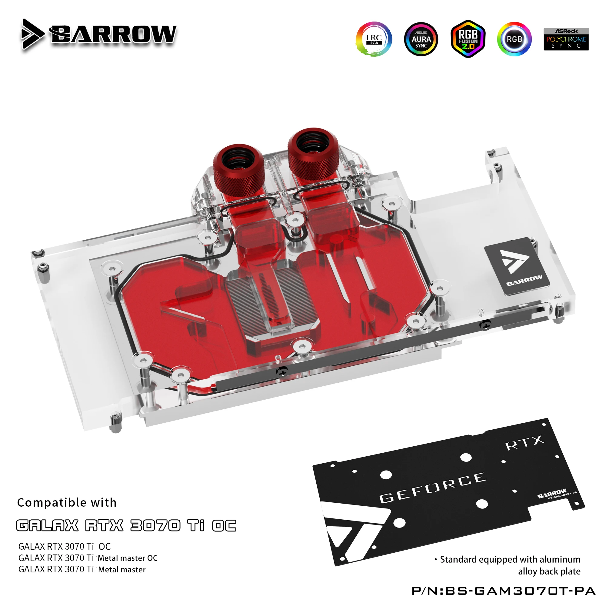 

Блоки GPU Barrow для графических блоков Galax / Gainward RTX 3070TI OC, медные радиаторы с водяным охлаждением, BS - GAM3070T - PA