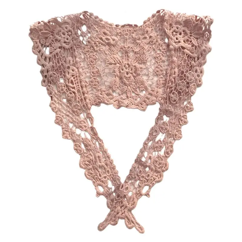 

Women Embroidery Floral Lace Triangle Neck Scarf Sweet Color Crochet Shawl Breathable Neckerchief for Ladies Party Festival