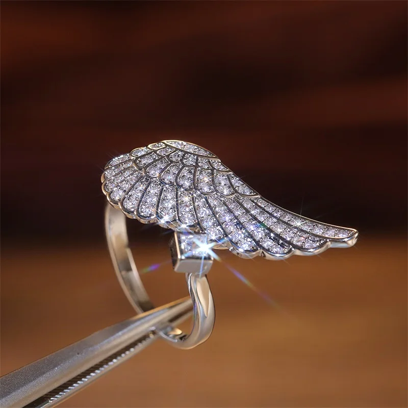 CAOSHI Delicate Shiny Wing Shape Rings for Women Silver Color Full Paved CZ Feather Fashion Party Jewelry Gift High Quality Hot | Украшения
