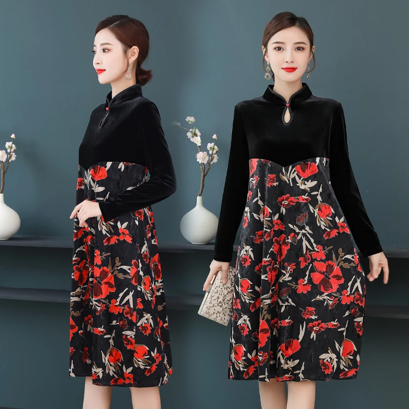 Большой размер M-XXXL vrouwen jurk 2019 Осенне-зимняя обувь красного цвета в китайском